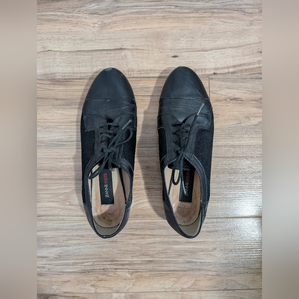 Jeanne Beker Leather Cowhide Black Women's Oxford Shoes - Size 36B